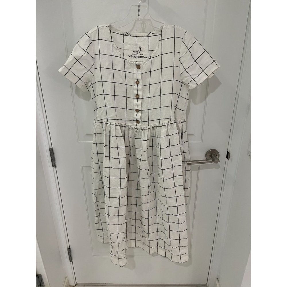 Not Perfect Linen Plaid Mama Dress Medium Lagenlook Relaxed Cottagecore